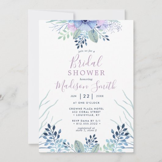 Rustic Winter Floral Navy Waterverf Vrijgezellenfe Kaart (Voorkant)