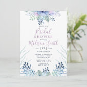 Rustic Winter Floral Navy Waterverf Vrijgezellenfe Kaart (Staand voorkant)