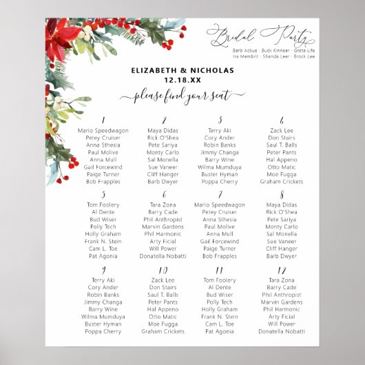 Rustic Winter Floral | Weddentafelzitplaatsen Poster (Voorkant)