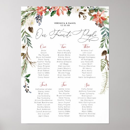 Rustic Winter Floral | Weddentafelzitplaatsen Poster (Voorkant)