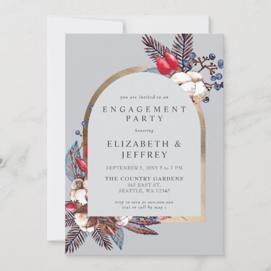 Rustic Winter Florals Arching Engagement Party Kaart (Voorkant)