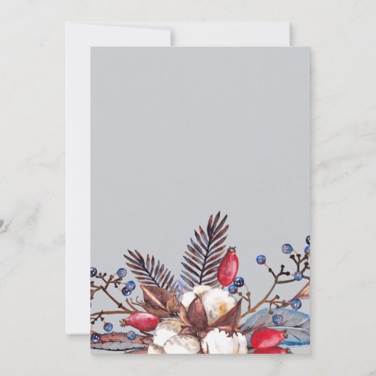 Rustic Winter Florals Arching Engagement Party Kaart (Achterkant)