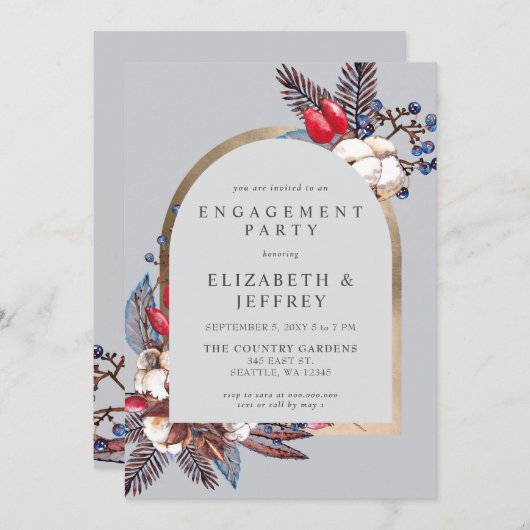 Rustic Winter Florals Arching Engagement Party Kaart (Voorkant / Achterkant)