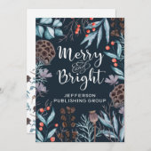 Rustic Winter Foliage Berries Merry en Bright Feestdagenkaart (Voorkant / Achterkant)