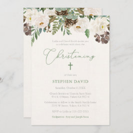 Rustic Winter Foliage Boy Christening Ceremony Kaart