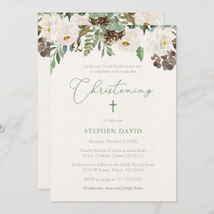Rustic Winter Foliage Boy Christening Ceremony Kaart