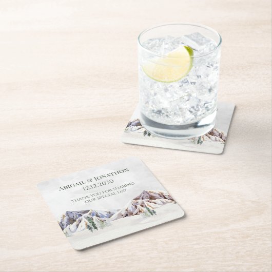 Rustic Winter Forest Mountain Wedding Kartonnen Onderzetters (Insitu)