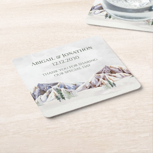 Rustic Winter Forest Mountain Wedding Kartonnen Onderzetters (Schuin)
