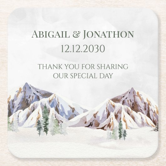 Rustic Winter Forest Mountain Wedding Kartonnen Onderzetters (Voorkant)