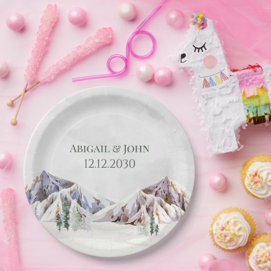 Rustic Winter Forest Mountain Wedding Papieren Bordje (Feest)