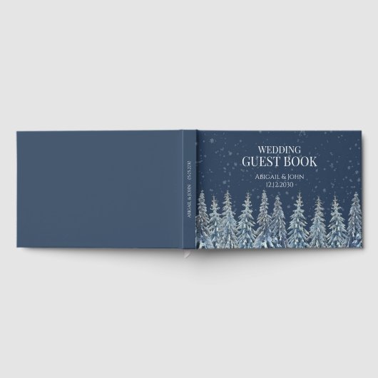 Rustic Winter Forest Navy Blue Wedding Gastenboek (Volledig)