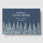 Rustic Winter Forest Navy Blue Wedding Gastenboek (Voorkant)