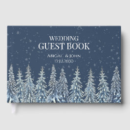 Rustic Winter Forest Navy Blue Wedding Gastenboek