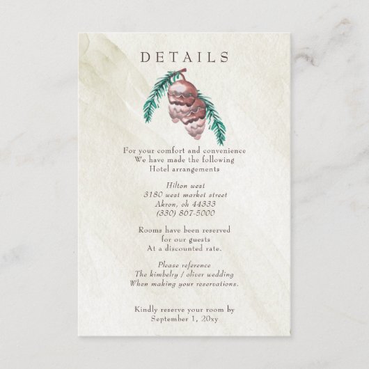 Rustic Winter Forest Pine Cone Wedding Informatiekaartje (Voorkant)