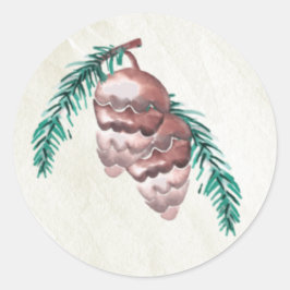 Rustic Winter Forest Pine Cone Wedding Ronde Sticker