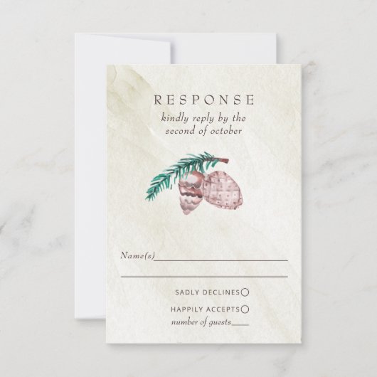 Rustic Winter Forest Pine Cone Wedding RSVP Kaartje (Voorkant)
