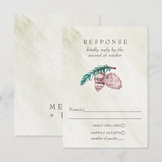 Rustic Winter Forest Pine Cone Wedding RSVP Kaartje (Voorkant / Achterkant)