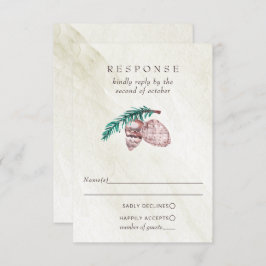 Rustic Winter Forest Pine Cone Wedding RSVP Kaartje