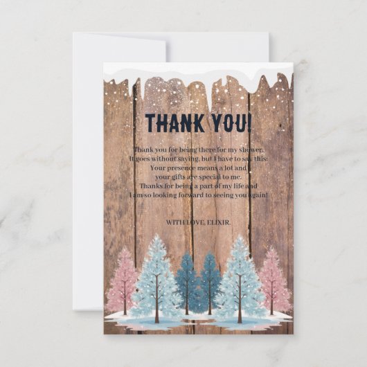 Rustic Winter Forest Pine Trees Baby shower Bedankkaart (Voorkant)