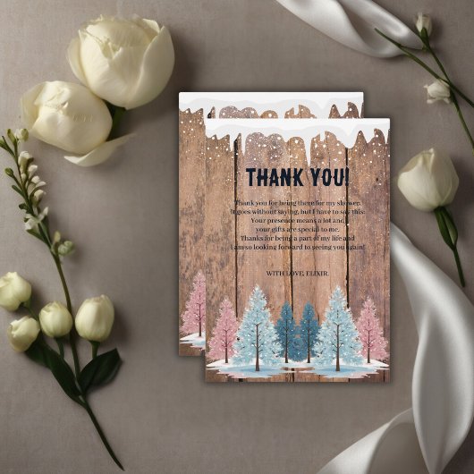 Rustic Winter Forest Pine Trees Baby shower Bedankkaart