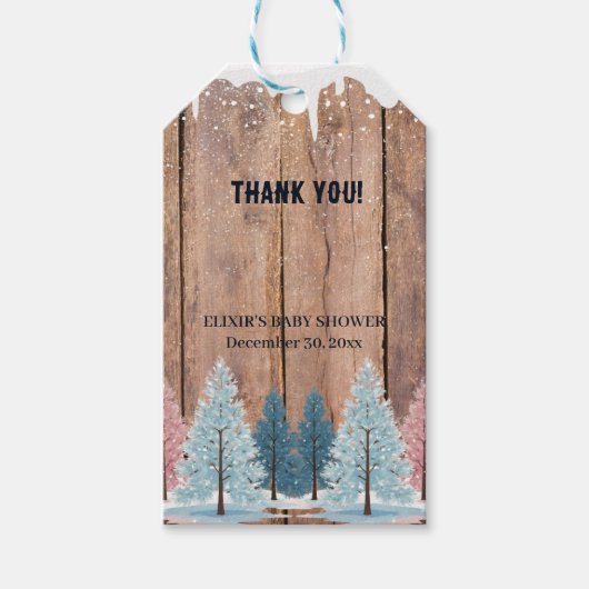 Rustic Winter Forest Pine Trees Baby shower Cadeaulabel (Voorkant)