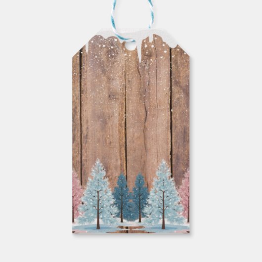 Rustic Winter Forest Pine Trees Baby shower Cadeaulabel (Achterkant)
