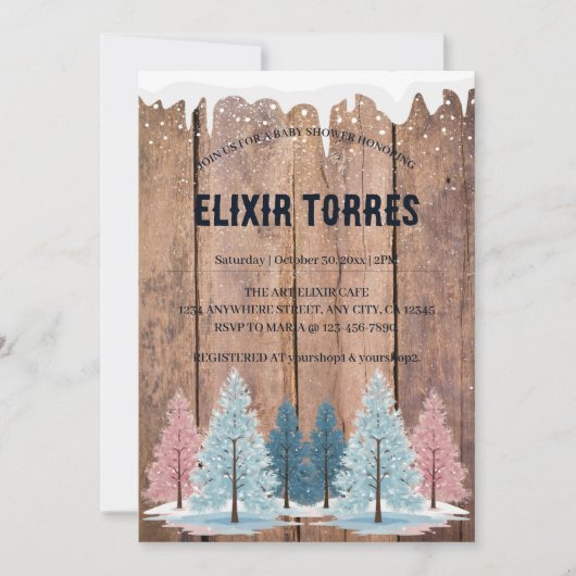Rustic Winter Forest Pine Trees Baby shower Kaart (Voorkant)