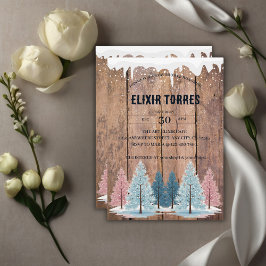Rustic Winter Forest Pine Trees Baby shower Kaart