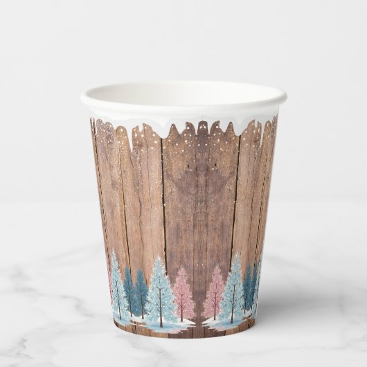 Rustic Winter Forest Pine Trees Baby shower Papieren Bekers (Achterkant)