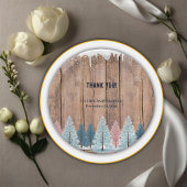 Rustic Winter Forest Pine Trees Baby shower Papieren Bordje