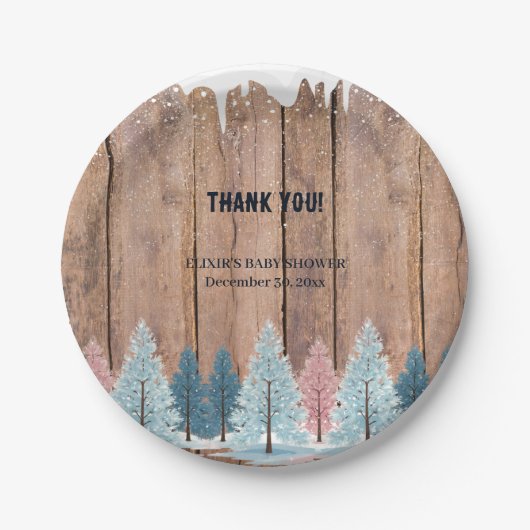 Rustic Winter Forest Pine Trees Baby shower Papieren Bordje (Voorkant)