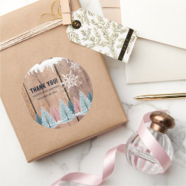 Rustic Winter Forest Pine Trees Baby shower Ronde Sticker