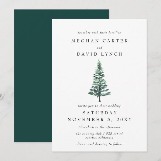 Rustic Winter Forest Pine Wedding Kaart (Voorkant / Achterkant)