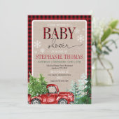 Rustic Winter Forest Red Truck Baby shower Kaart (Staand voorkant)