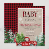 Rustic Winter Forest Red Truck Baby shower Kaart (Voorkant / Achterkant)