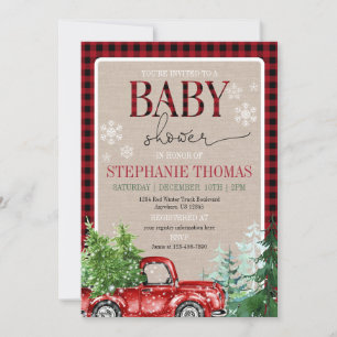 Rustic Winter Forest Red Truck Baby shower Kaart