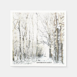 Rustic winter forest trees family name servet