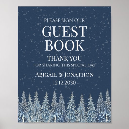 Rustic Winter Forest Wedding Guest Book Sign Poster (Voorkant)