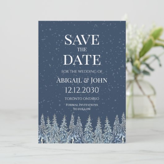 Rustic Winter Forest Wedding Save the Date Card (Staand voorkant)