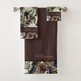 Rustic Winter Garden Floral Elegant Name Sjabloon Bad Handdoek