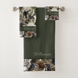 Rustic Winter Garden Floral Elegant Name Sjabloon Bad Handdoek