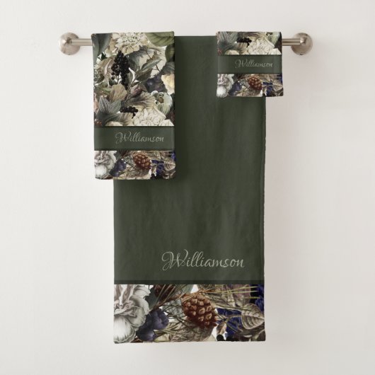 Rustic Winter Garden Floral Elegant Name Sjabloon Bad Handdoek (Insitu)