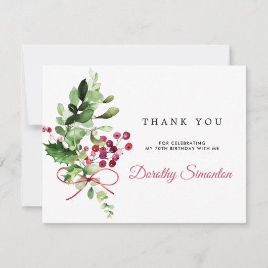 Rustic Winter Greenery 70th Birthday Bedankkaart (Voorkant)