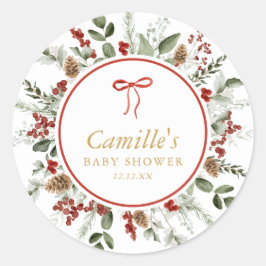 Rustic Winter Greenery Baby shower Ronde Sticker