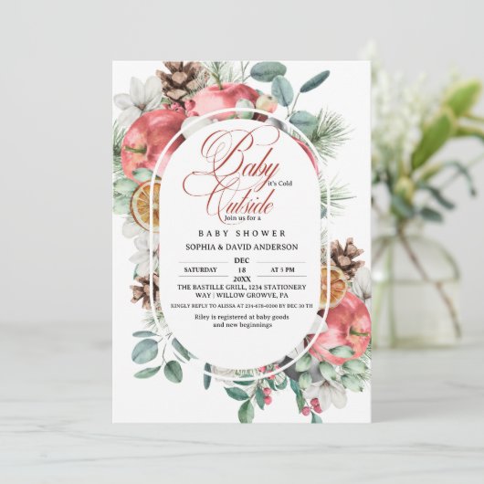 Rustic Winter Greenery Cold Outside Baby Shower  Kaart (Staand voorkant)