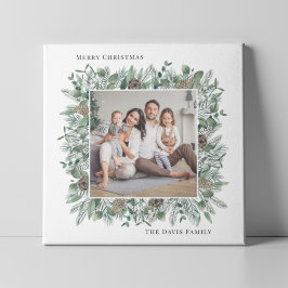 Rustic Winter Greenery Holiday Familie Foto Wreath Canvas Afdruk