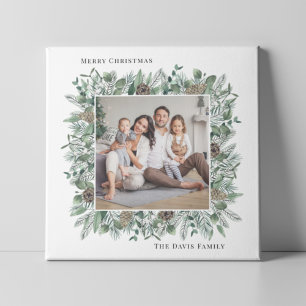 Rustic Winter Greenery Holiday Familie Foto Wreath Canvas Afdruk