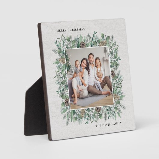 Rustic Winter Greenery Holiday Foto Wreath Fotoplaat (Voorkant)