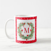 Rustic Winter Greenery Monogram Berry Wreath Koffiemok (Links)