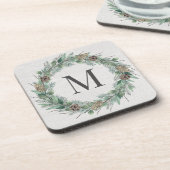 Rustic Winter Greenery Monogram Initiaal Wreath Bier Onderzetter (Linkerzijde)